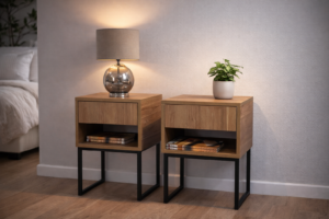 Mesa de Noche Estilo Industrial Madera y Metal (Tokio) (Roble)