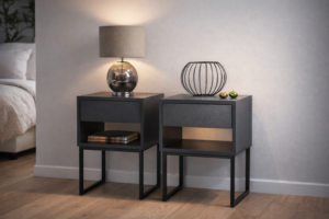 Mesa de Noche Estilo Industrial Madera y Metal (Tokio) (Negro)