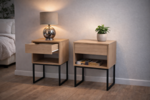 Mesa de Noche Estilo Industrial Madera y Metal (Tokio) (Roble Claro)